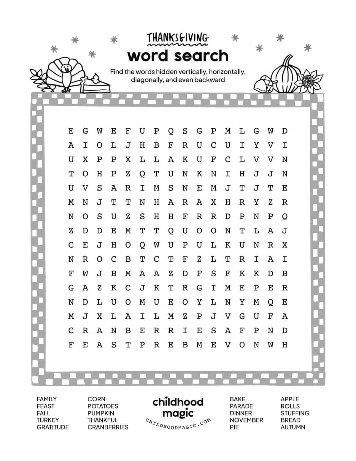 thanksgiving word search - childhood magic